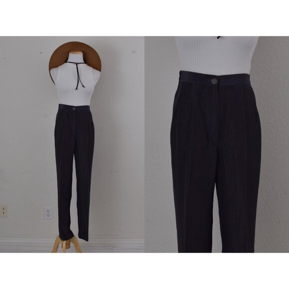 Pants - Vintage 90s Charcoal‎ Gray Acetate/Rayon Trousers size S | 26-30 waist